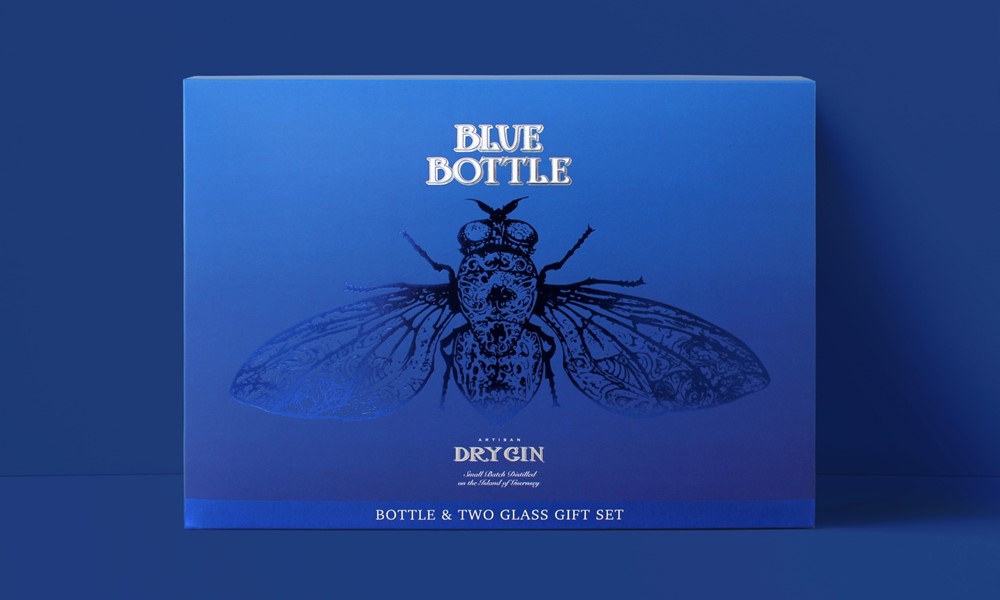 Blue Bottle Gin & 2 Glass Gift Box Packaging